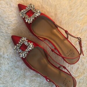 Elegant Red Satin Slingback Heels